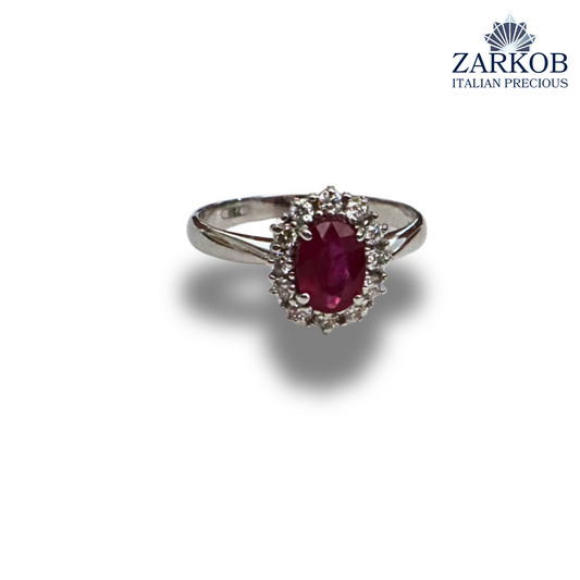 Anello Rubino 1,03 e Diamanti Naturali 0,22 ct in Oro Bianco gr. 3,30