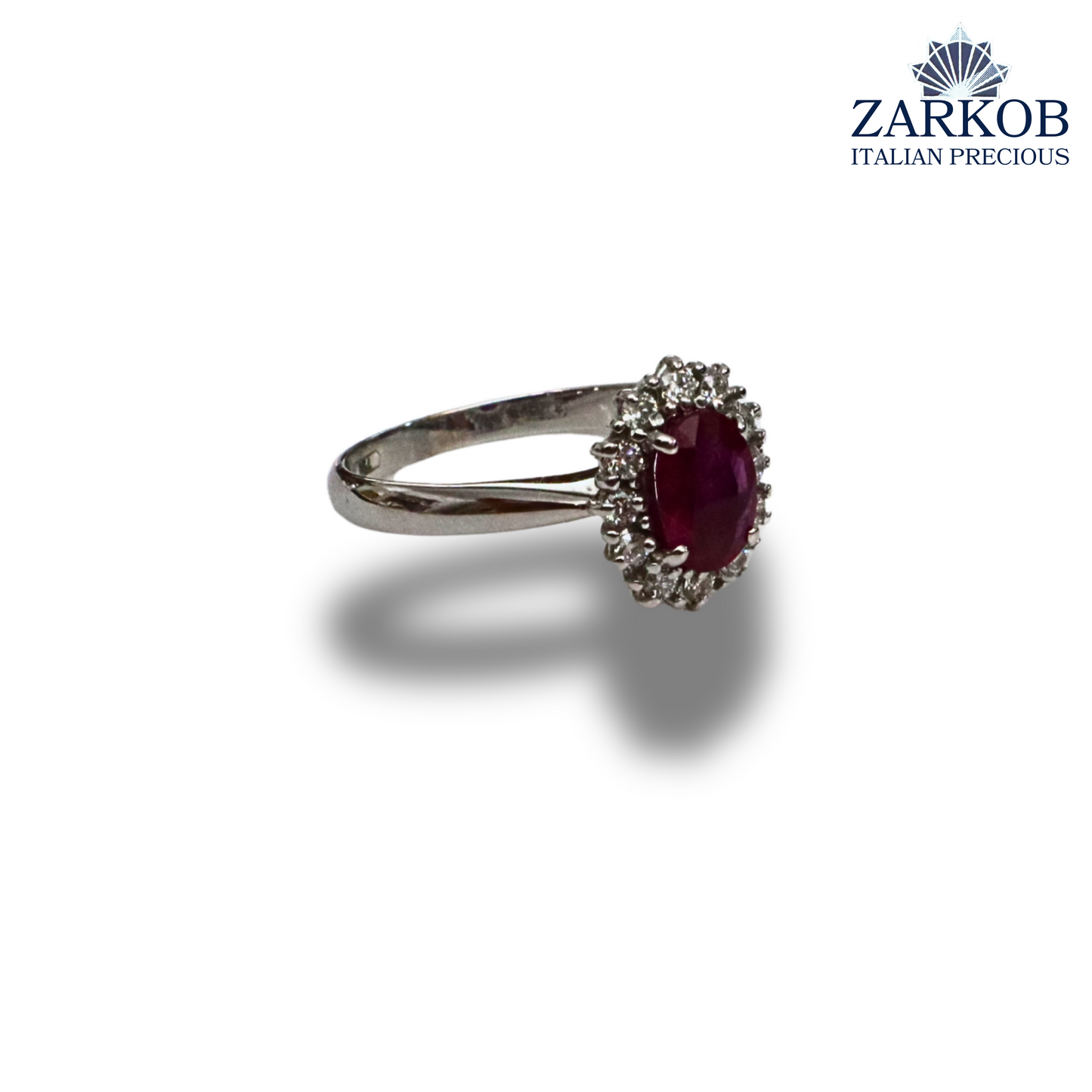 Anello Rubino 1,03 e Diamanti Naturali 0,22 ct in Oro Bianco gr. 3,30