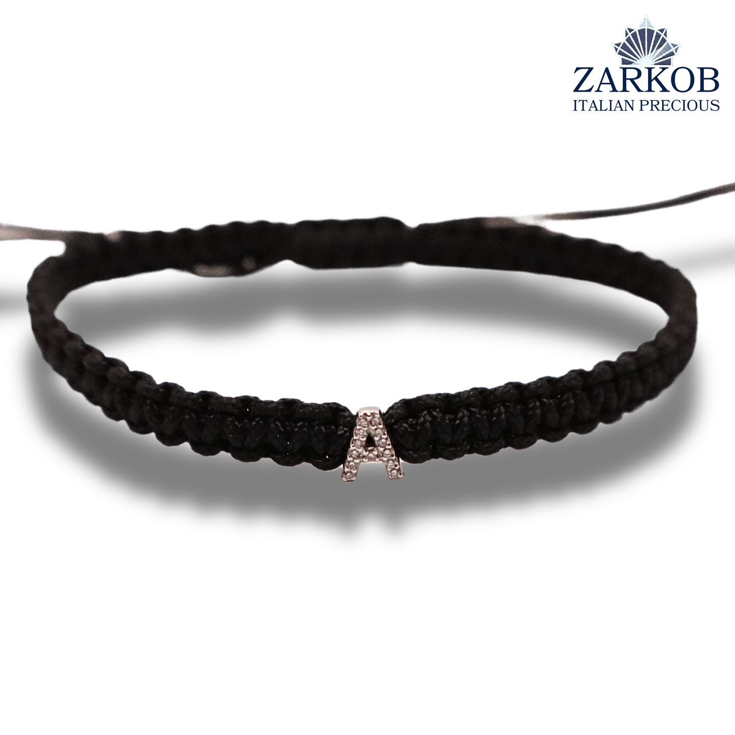 Bracciale Con Lettera in Oro Bianco/Rose 750 Diamanti Bianchi/Neri Naturali ct.0,02 a 0,05