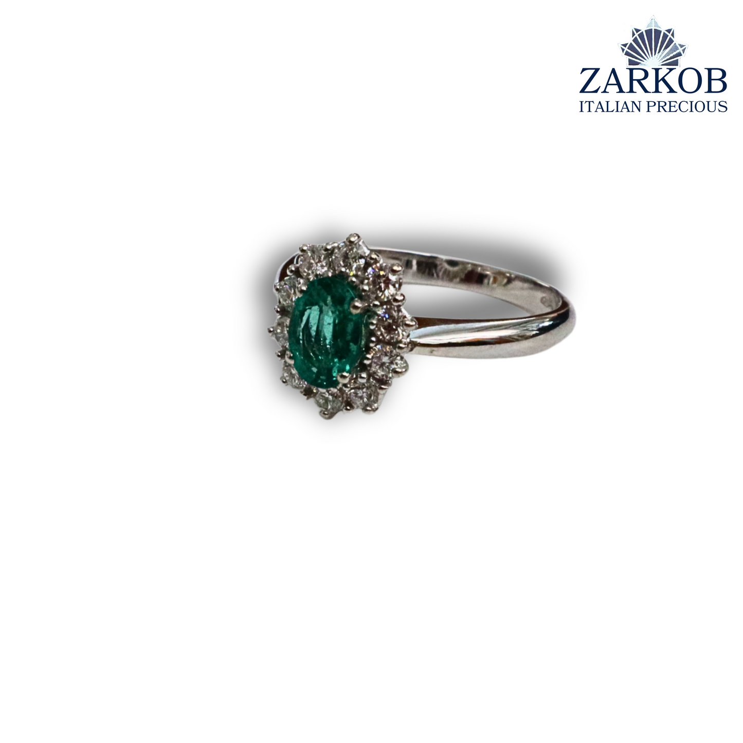 Anello Smeraldo 0,68 e Diamanti Naturali 0,40 ct in Oro Bianco gr. 4,00