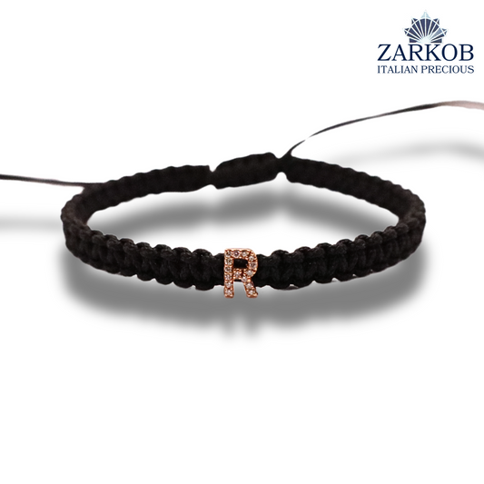 Bracciale Con Lettera in Oro Bianco/Rose 750 Diamanti Bianchi/Neri Naturali ct.0,02 a 0,05