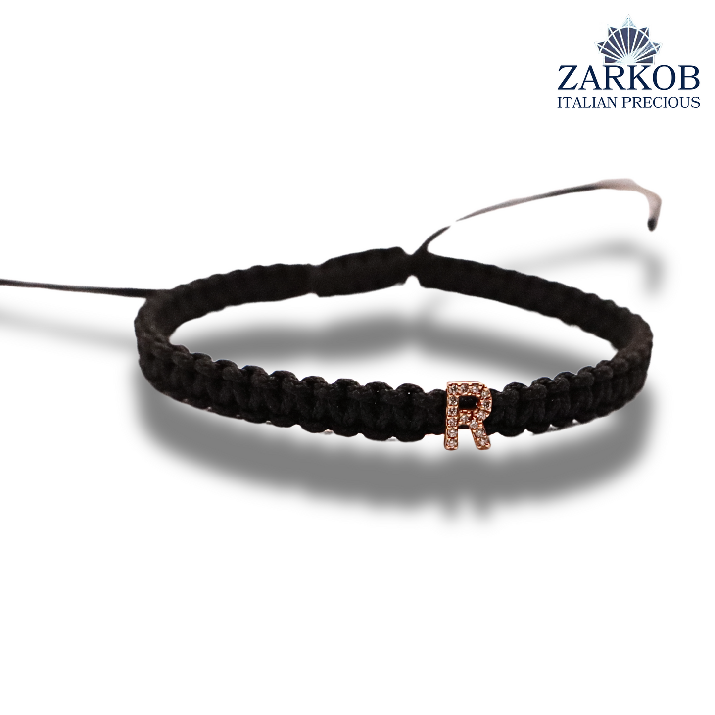 Bracciale Con Lettera in Oro Bianco/Rose 750 Diamanti Bianchi/Neri Naturali ct.0,02 a 0,05