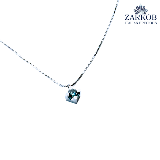 Collana Oro Bianco gr 2,8 e Punto Luce Diamante Blu 0,30 ct. con Catena Veneziana