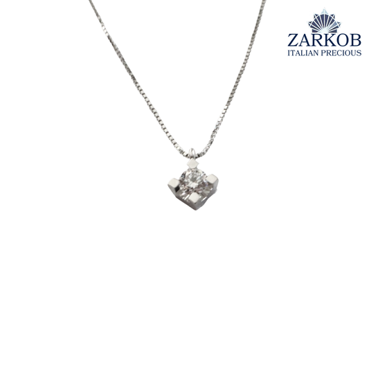 Collana Punto Luce in Oro Bianco 2,60 gr con Diamante Naturale 0,25 ct