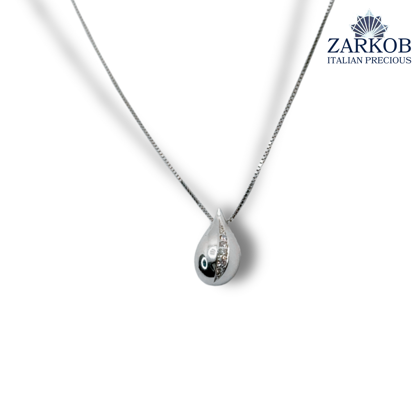 Collana Goccia Liscia Oro Bianco gr 2,70 e Diamanti Bianchi Naturali 0,05 ct.
