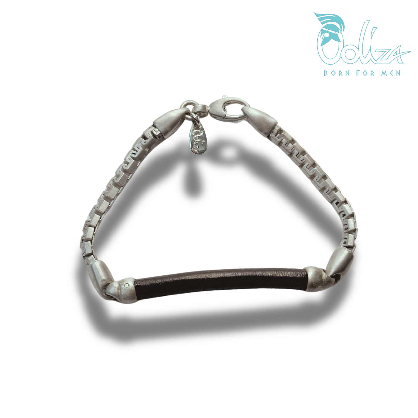 Bracciale Cuoio Greca Rodio/Brunito