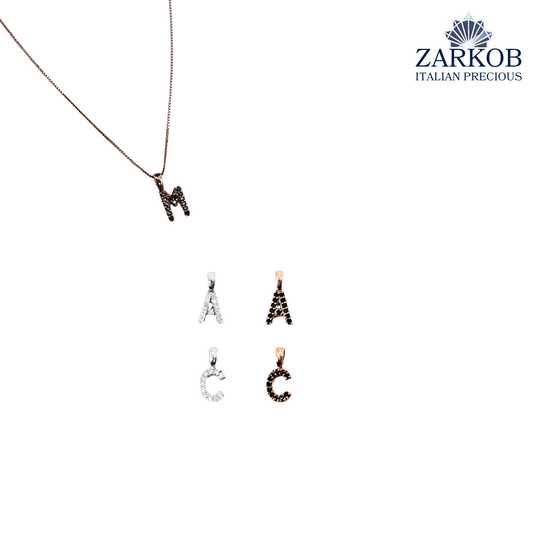 Letterina in Oro Bianco/Rose 750 con Diamanti Bianchi/Neri Naturali ct. 0,02-0,05