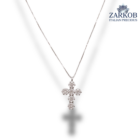 Collana Croce in Oro Bianco gr.3,25 e Diamanti Bianchi Naturali 0,42 ct