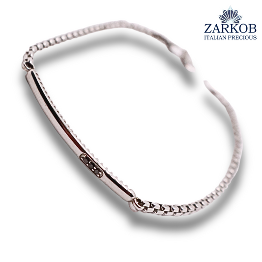 Bracciale Targa Oro Bianco 4,4 gr con Diamanti Neri Naturali ct 0,03