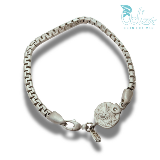 Bracciale Greca e Diamanti Neri con Medaglia Φ