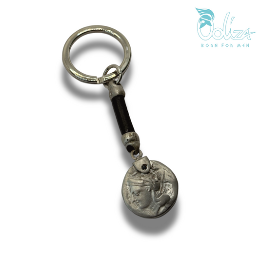 Portachiavi Cuoio e Diamanti Neri con Medaglia π