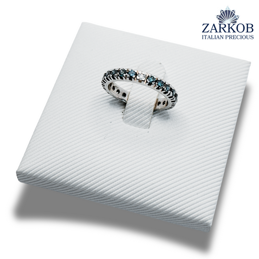 Anello Fedina A Giro in Oro Bianco gr 3,60 e Diamanti Blu ct.0,90 e Diamanti Bianchi ct.0,16