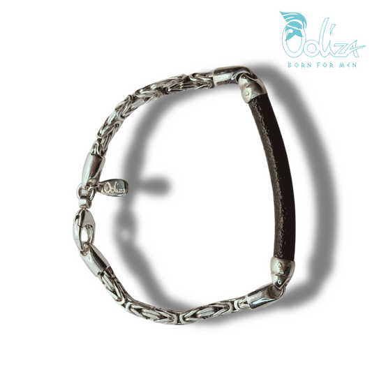 Bracciale Cuoio Bizantina Rodio/Brunito