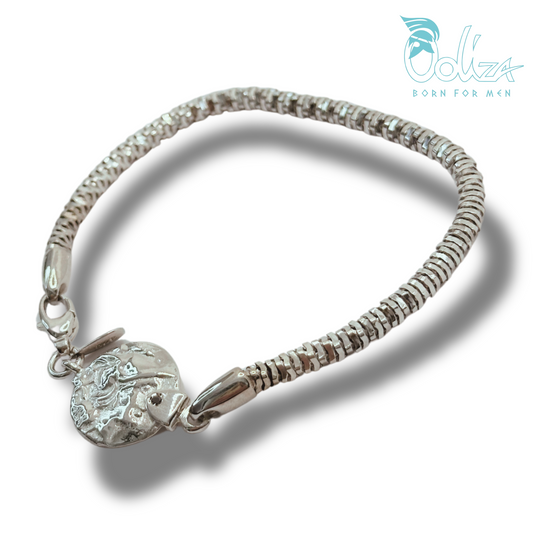 Bracciale Romana e Diamanti Neri con Medaglia Σ