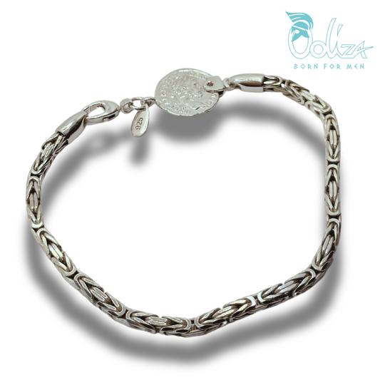 Bracciale Bizantina e Diamanti Neri con Medaglia Ω