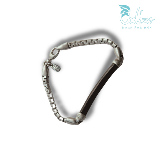 Bracciale Cuoio Greca Rodio/Brunito