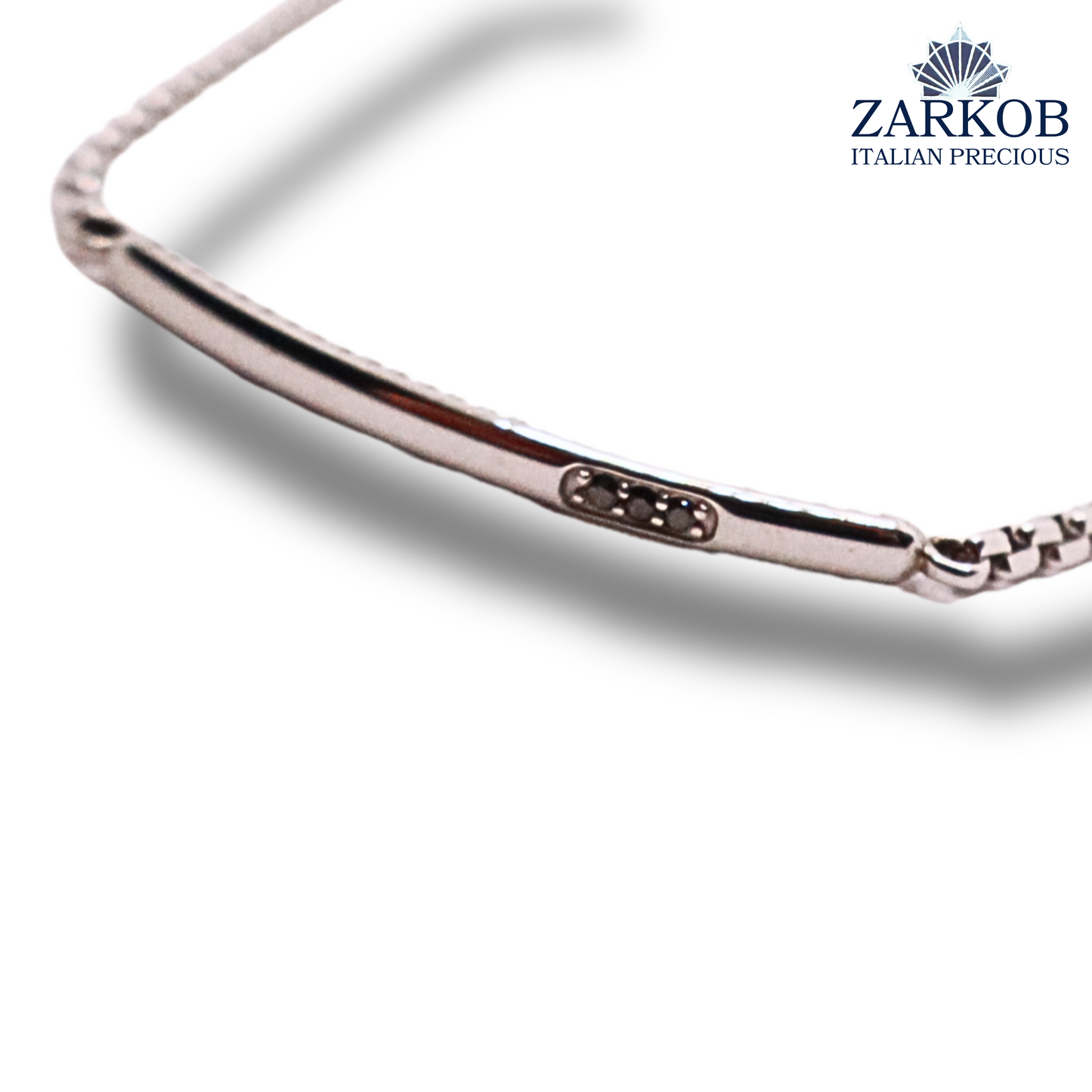 Bracciale Targa Oro Bianco 4,4 gr con Diamanti Neri Naturali ct 0,03