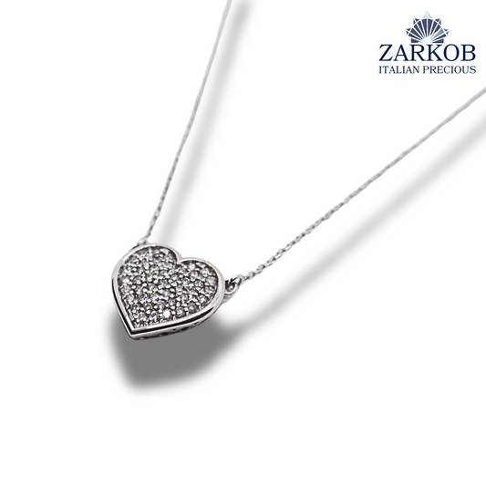 Collana Cuore Oro Bianco gr 2,40 Diamanti Bianchi Naturali 0,17 ct.