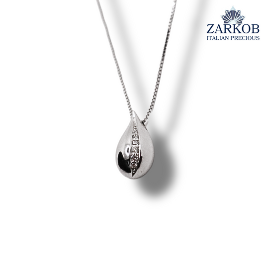 Collana Goccia Liscia Oro Bianco gr 2,70 e Diamanti Bianchi Naturali 0,05 ct.