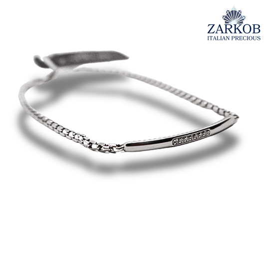 Bracciale Targa Oro Bianco gr 4,20 con Diamanti Bianchi Naturali 0,07 ct.