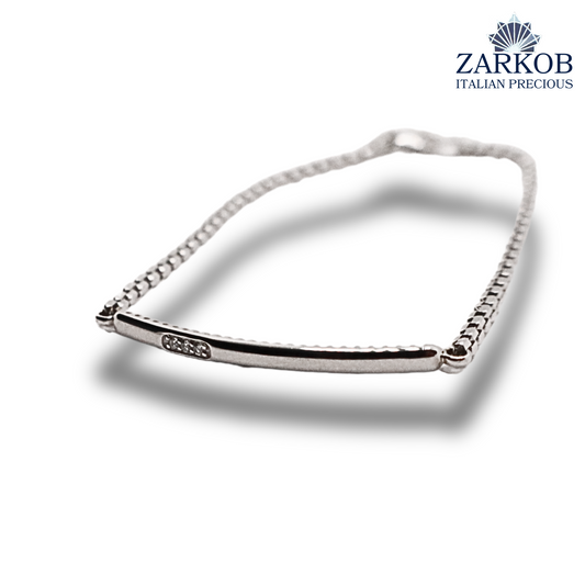 Bracciale Targa Oro Bianco gr 4,20 con Diamanti Bianchi Naturali 0,03 ct.