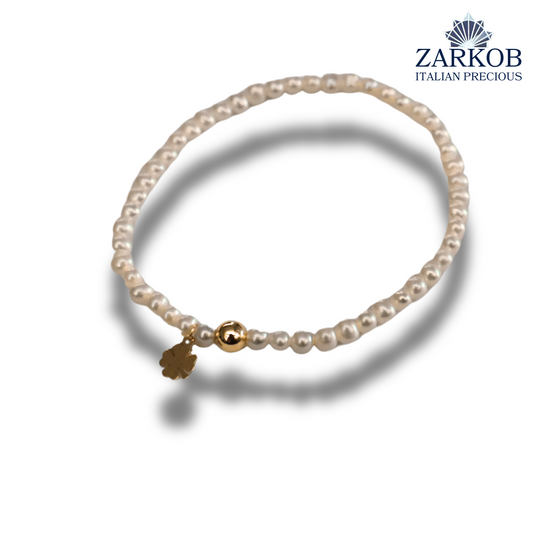 Bracciale Perle FW Quadrifoglio Oro 750 Elasticizzato