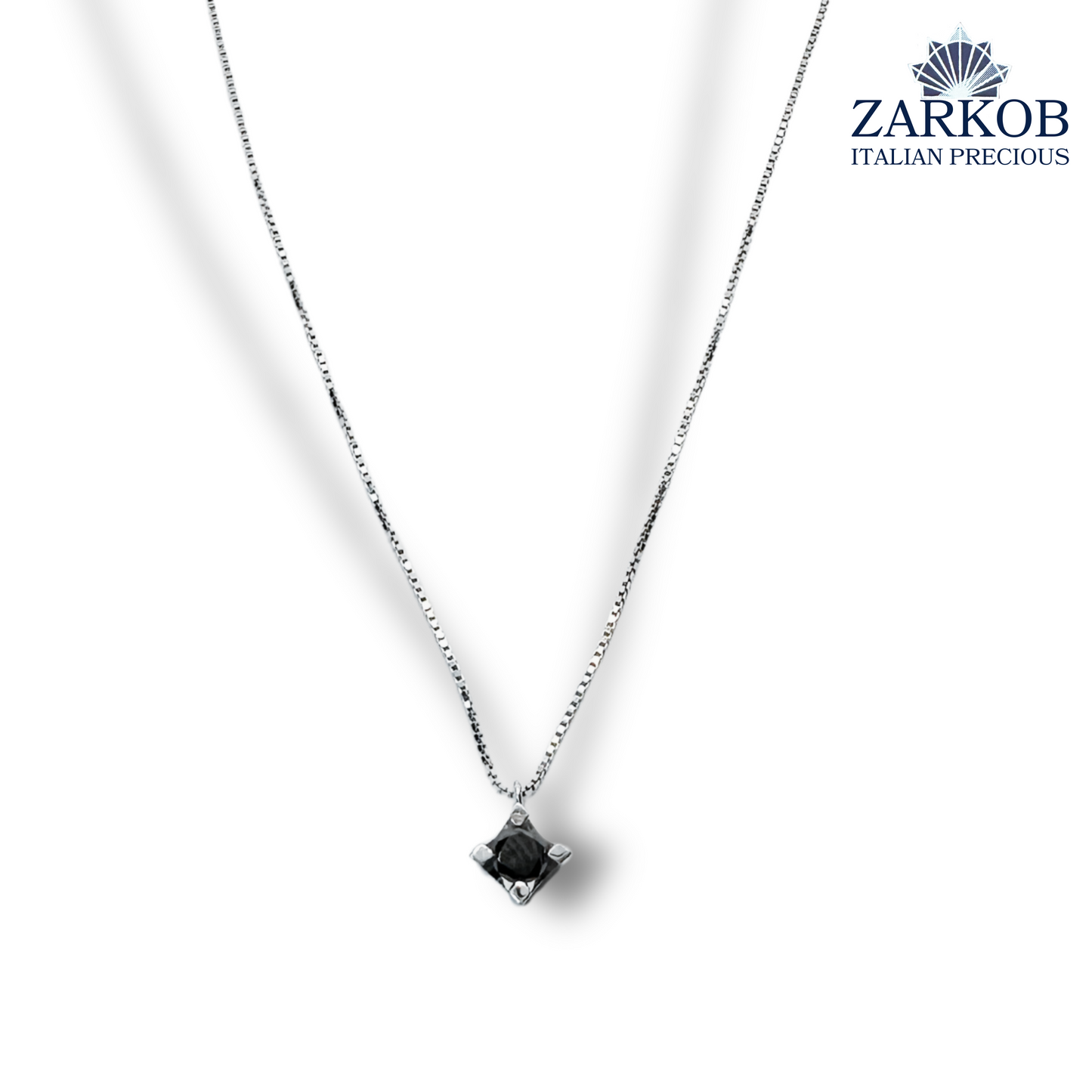 Collana Punto Luce in Oro Bianco 2,3 gr con Diamante Nero Naturale 0,20 ct