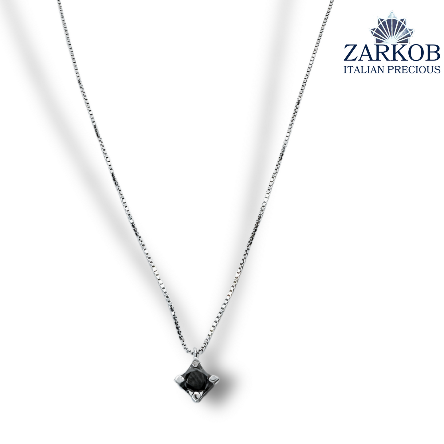 Collana Punto Luce in Oro Bianco 2,9 gr con Diamante Nero Naturale 0,40 ct