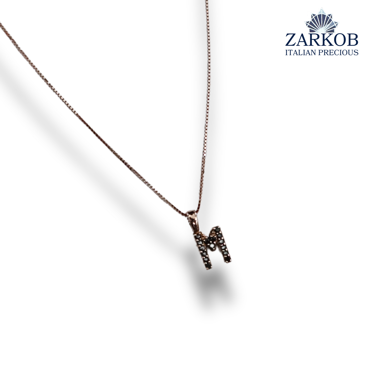 Letterina in Oro Bianco/Rose 750 con Diamanti Bianchi/Neri Naturali ct. 0,02-0,05