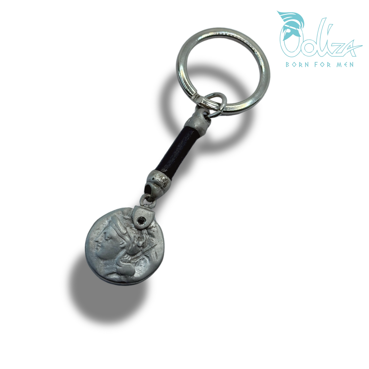 Portachiavi Cuoio e Diamanti Neri con Medaglia π