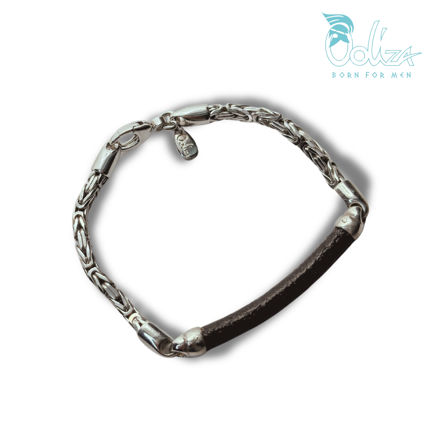 Bracciale Cuoio Bizantina Rodio/Brunito