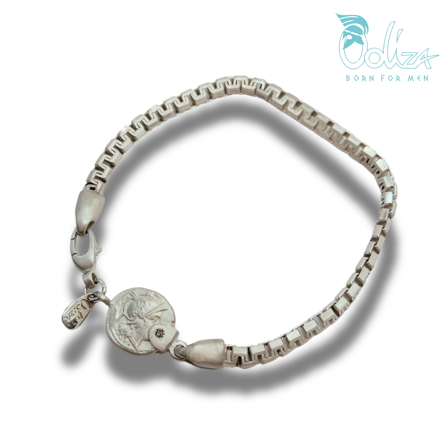 Bracciale Greca e Diamanti Neri con Medaglia Φ