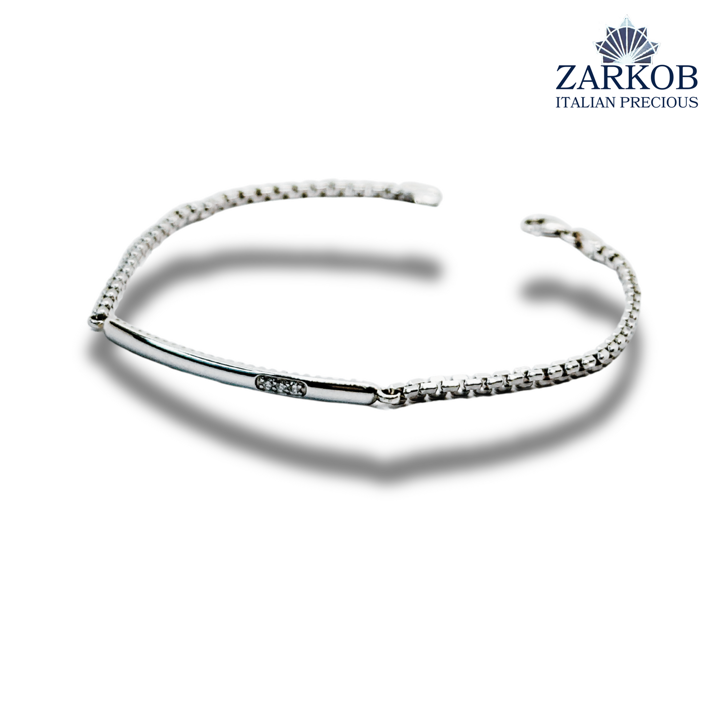 Bracciale Targa Oro Bianco gr 4,20 con Diamanti Bianchi Naturali 0,03 ct.