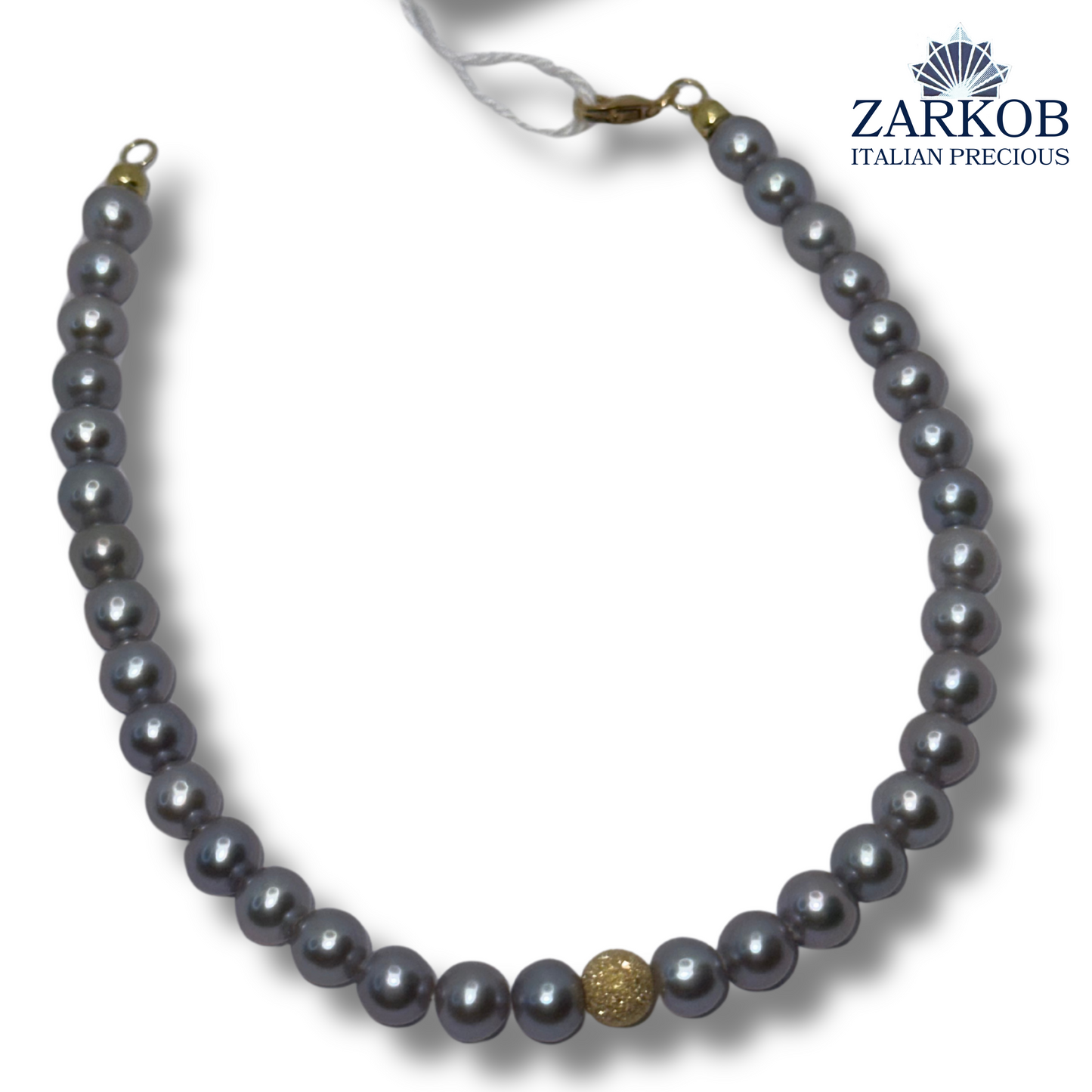 Bracciale Perle FW Grigie con Sfera Diamantata e Oro Bianco/Giallo