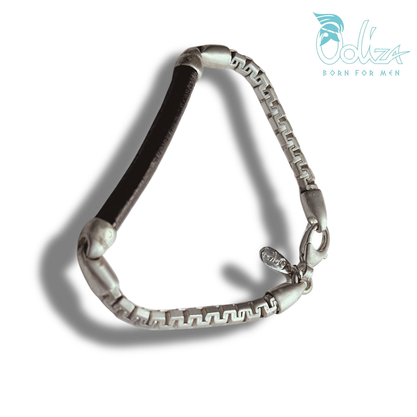 Bracciale Cuoio Greca Rodio/Brunito