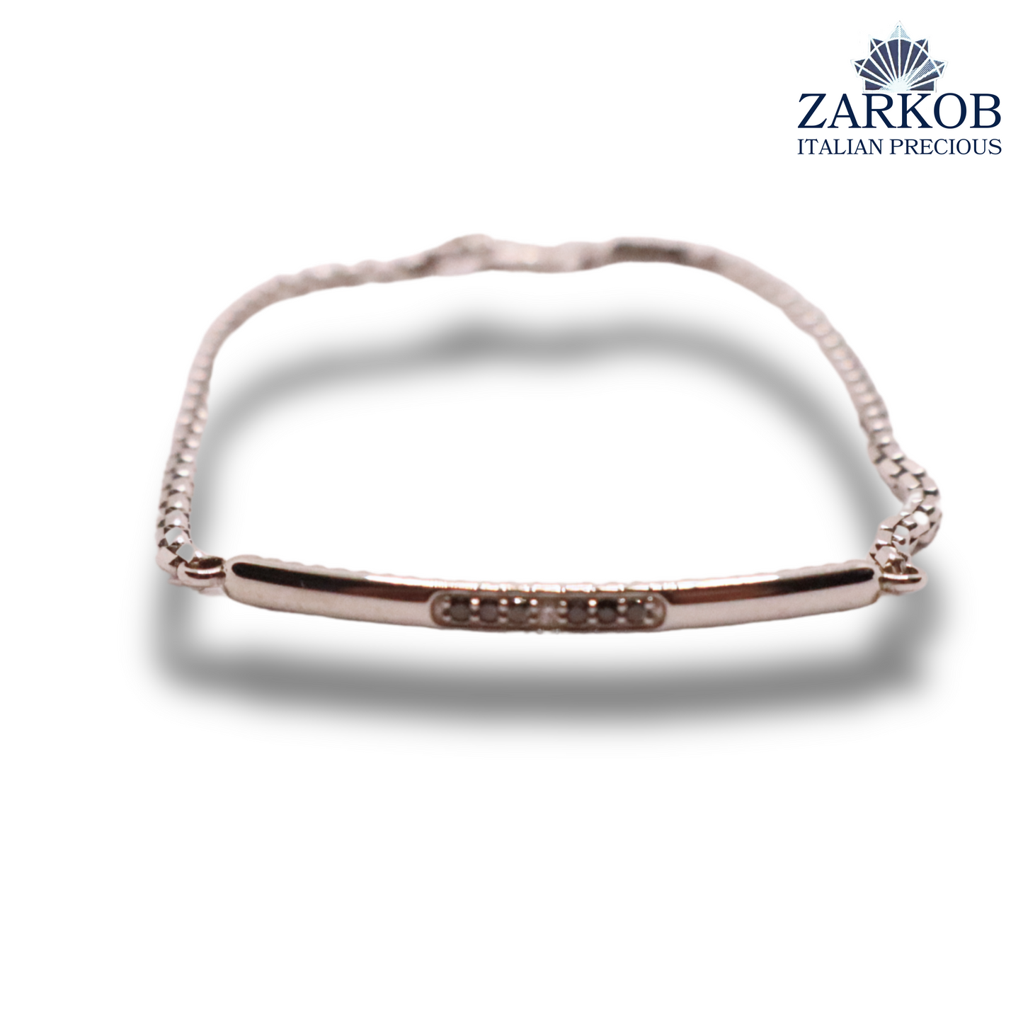 Bracciale Targa Oro Bianco 4,5 gr con Diamanti Neri Naturali ct 0,06 e Diamante Bianco ct 0,01