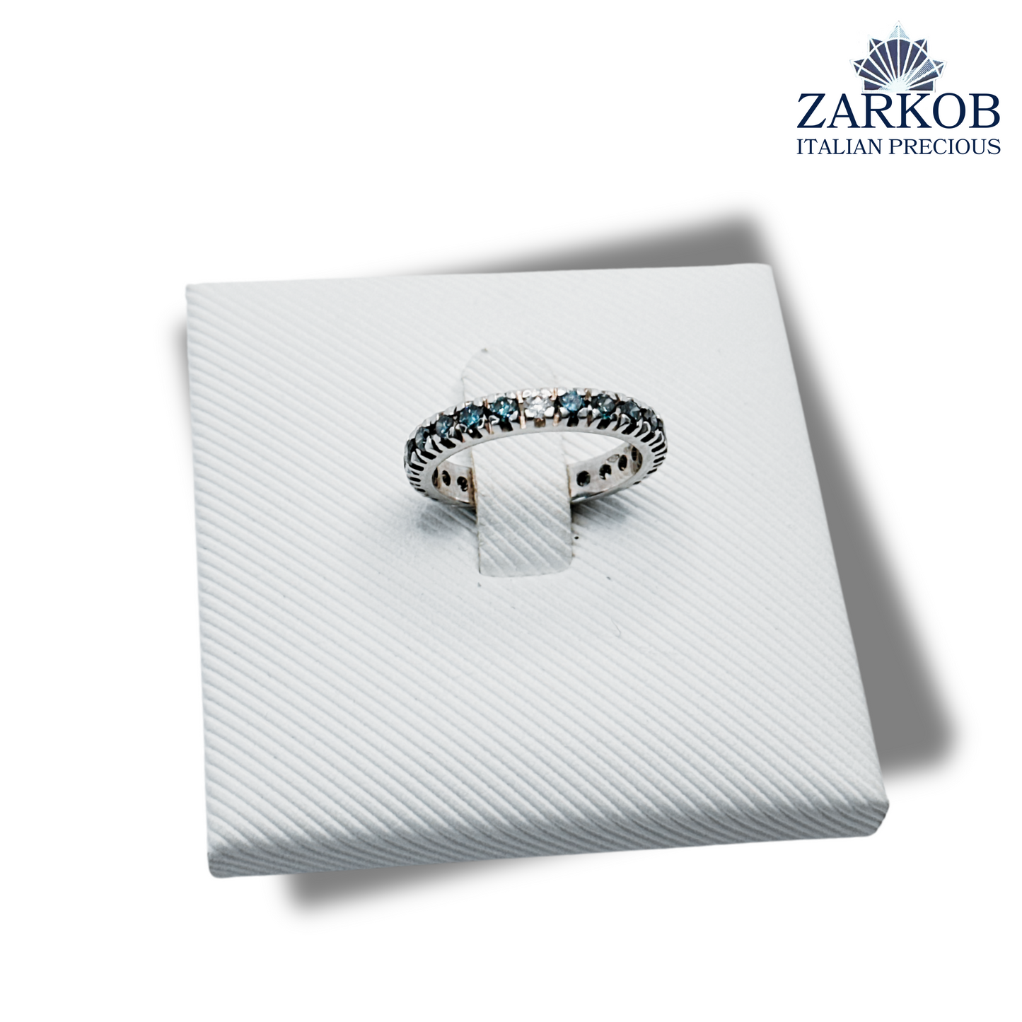 Anello Fedina A Giro in Oro Bianco gr 3,60 e Diamanti Blu ct.0,90 e Diamanti Bianchi ct.0,16