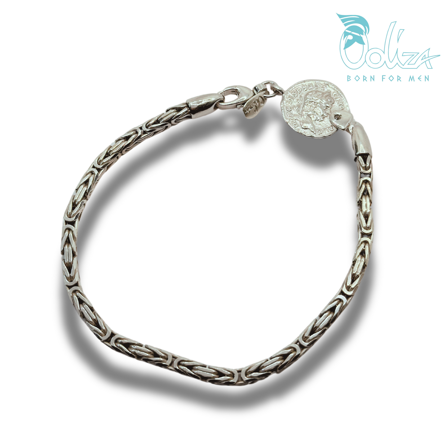 Bracciale Bizantina e Diamanti Neri con Medaglia Ω