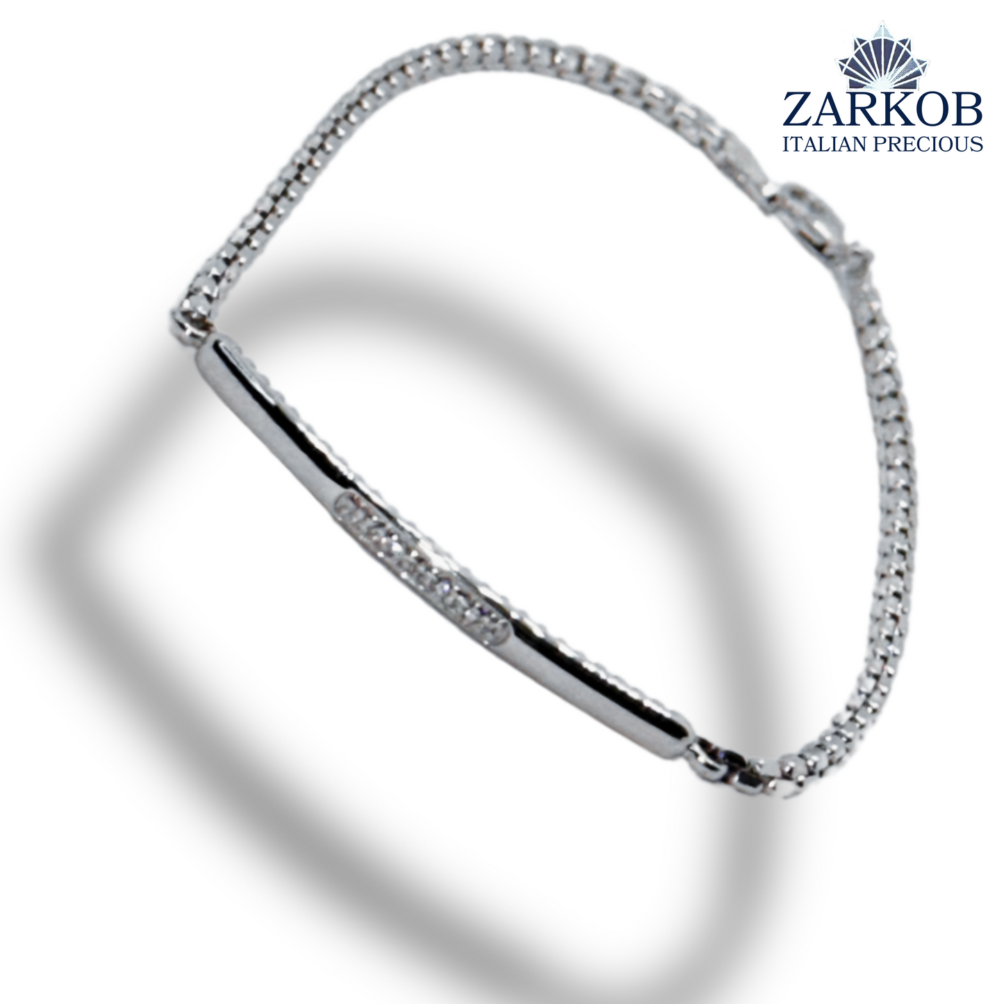 Bracciale Targa Oro Bianco gr 4,20 con Diamanti Bianchi Naturali 0,07 ct.