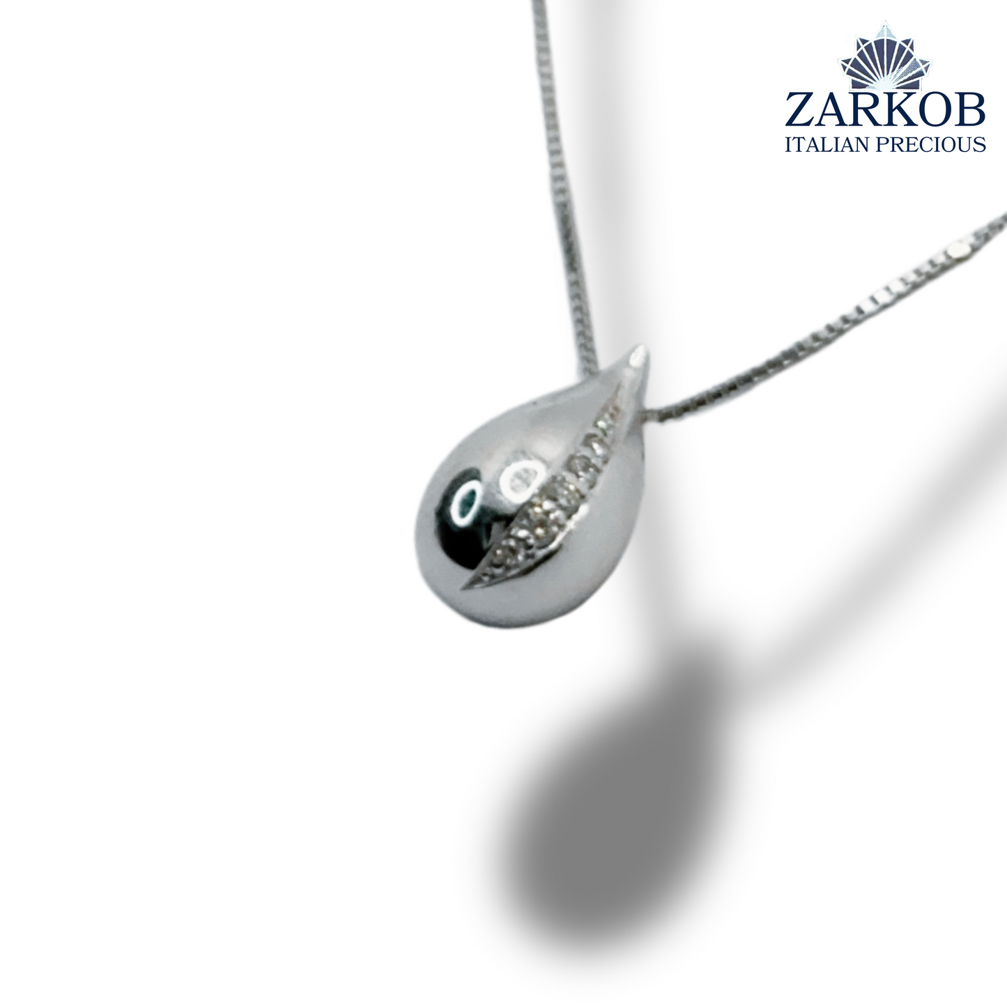 Collana Goccia Liscia Oro Bianco gr 2,70 e Diamanti Bianchi Naturali 0,05 ct.