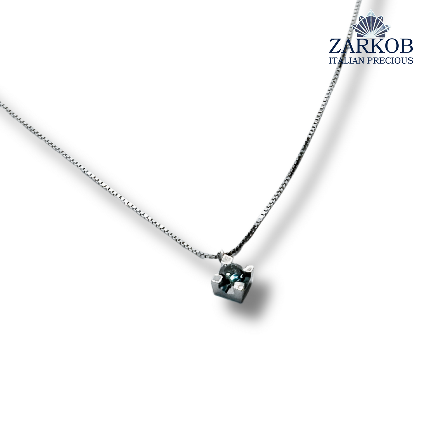 Collana Oro Bianco gr 2,9 e Punto Luce Diamante Blu 0,40 ct. con Catena Veneziana