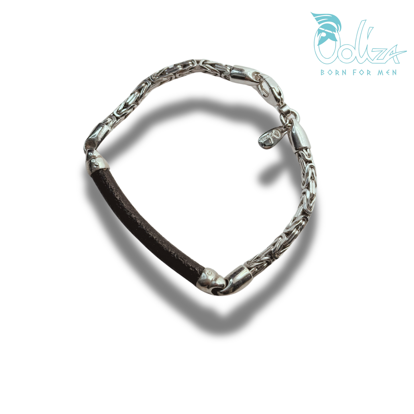 Bracciale Cuoio Bizantina Rodio/Brunito