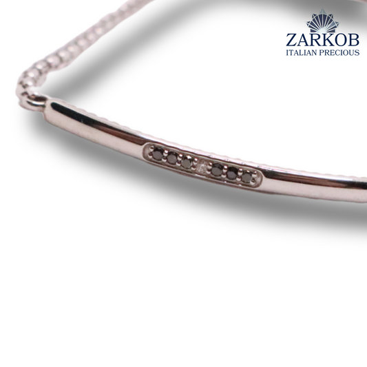 Bracciale Targa Oro Bianco 4,5 gr con Diamanti Neri Naturali ct 0,06 e Diamante Bianco ct 0,01