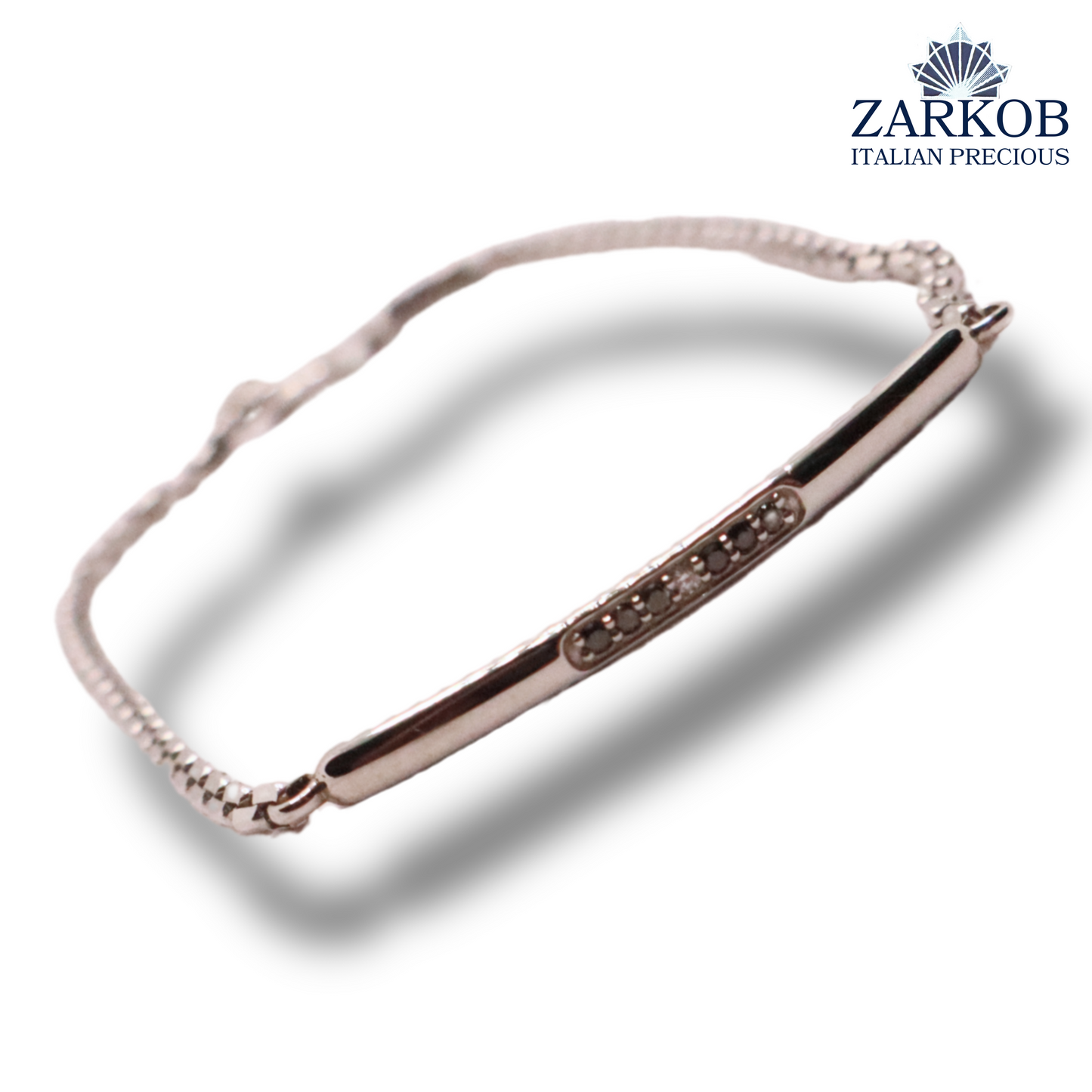 Bracciale Targa Oro Bianco 4,5 gr con Diamanti Neri Naturali ct 0,06 e Diamante Bianco ct 0,01