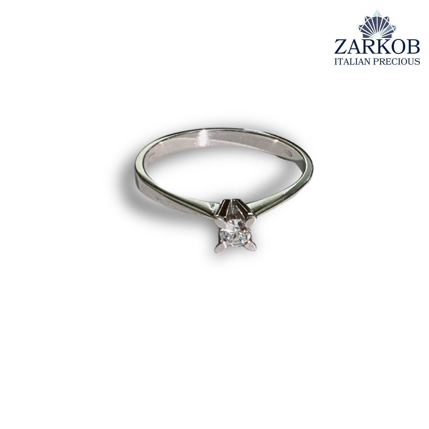 Anello Solitario Lineare a 4 Griffe in Oro Bianco gr. 2,25 e Diamanti Naturali ct. 0,12