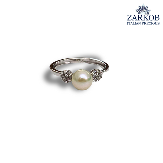 Anello Perla AK 6,5 e Diamanti 0,07 ct