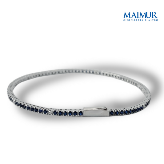 Bracciale Tennis in Argento Rodiato con Zirconi Blu e Bianchi 1,75/2,5 mm