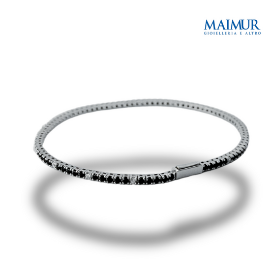 Bracciale Tennis in Argento Rodiato con Zirconi Neri e Bianchi 1,75mm 2