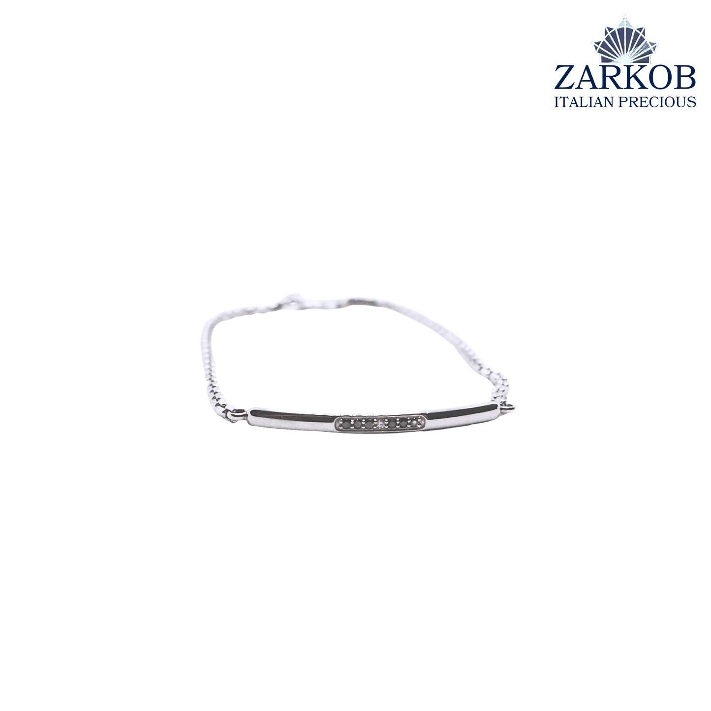 Bracciale Targa Oro Bianco 4,5 gr con Diamanti Neri Naturali ct 0,06 e Diamante Bianco ct 0,01