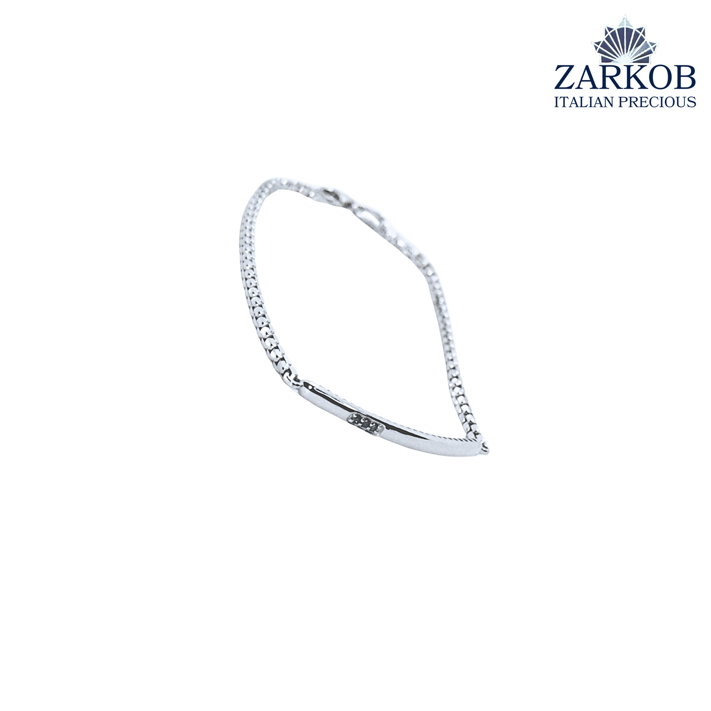 Bracciale Targa in Oro Bianco gr. 4,70 e Diamanti Laterali Blu ct. 0,03